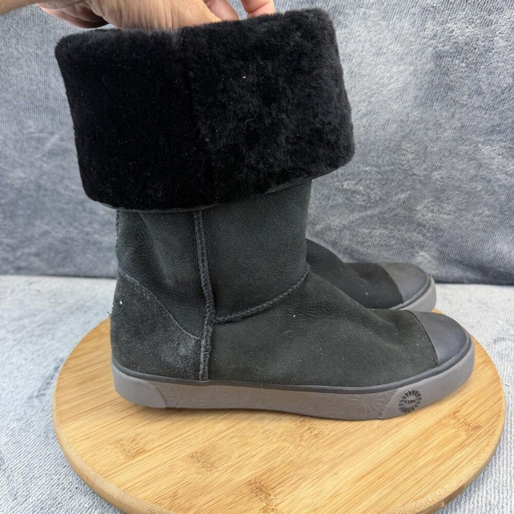 UGG Boots Womens Size 8 Black Suede Shearling Mid Calf Pull On Winter 1886